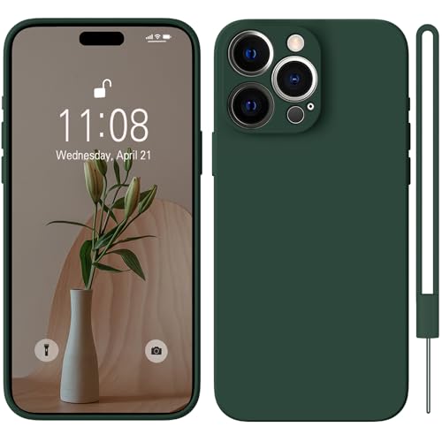 HGH iPhone 15 Pro Max Hülle Silikon mit 1 Lanyard, Handyhülle iPhone 15 Pro Max Case Dünne Rundumschutz mit Weichem Microfiber-Innenfutter Stoßfeste Schutzhülle für iPhone 15 Pro Max 6.7" Dunkel Grün von HGH