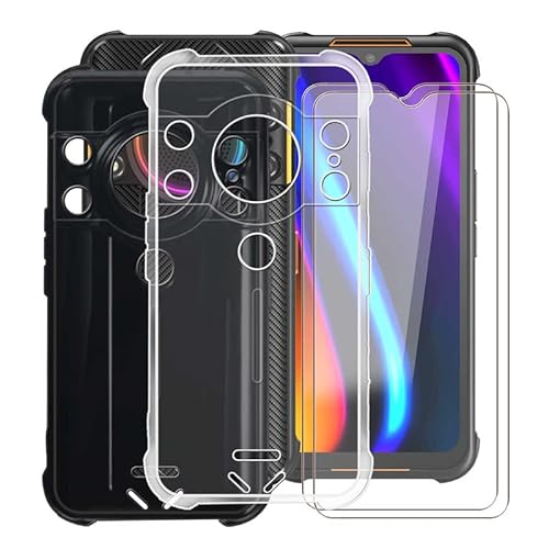 HGJTF 2 Stück für AGM H5 Handyhülle + Schutzfolie, Anti-Kratzen Weiches Silikon Schutzhülle Case TPU Bumper Hülle + Gehärtetem Glas für AGM H5 (6.52") - Schwarz + Clear von HGJTF