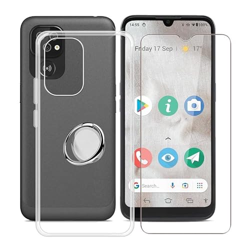HGJTF Handyhülle Hülle für Doro 8100 (6.1") + Schutzfolie, Mit um 360 Grad drehbarer Ringhalterung Ultradünn Transparent TPU Silikon Stoßfest Schutzhülle Tasche für Doro 8100 von HGJTF