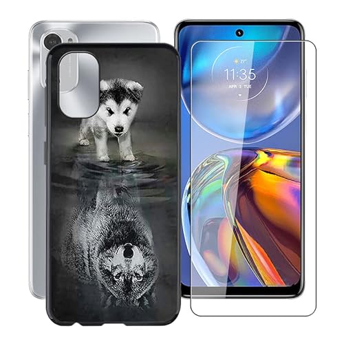 HGJTF Handyhülle Hülle für Motorola Moto E32s (6.5") + 1 Stück Schutzfolie, Schwarz Weiche Silikon TPU Bumper Kratzfest Cover Schutzhülle + Gehärtetem Glasfolie für Motorola Moto E32s - WMA27 von HGJTF
