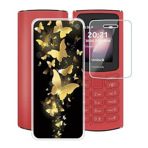 HGJTF Handyhülle Hülle für Nokia 105 4G (1.8") + Gehärtetem Glas Schutzfolie, Weiche Silikon TPU Case Tasche Stoßfest Kratzfest Schutzhülle Cover für Nokia 105 4G - WMA30 von HGJTF