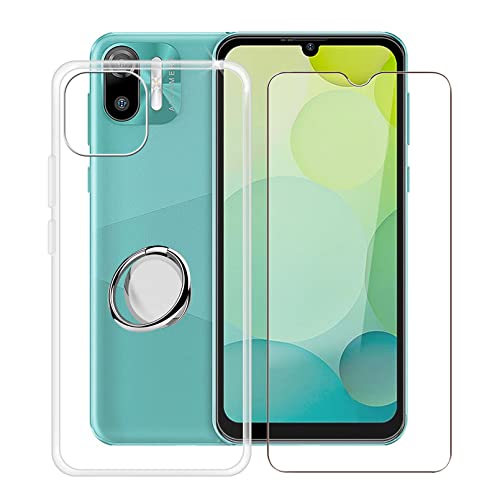 HGJTF Handyhülle Hülle für Ulefone Note 6T (6.1") + Schutzfolie, Mit um 360 Grad drehbarer Ringhalterung Ultradünn Transparent TPU Silikon Stoßfest Schutzhülle Tasche für Ulefone Note 6T von HGJTF