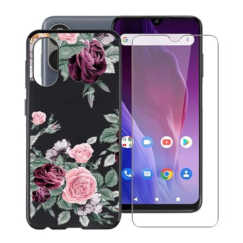 HGJTF Handyhülle für Cubot P60 (6.52") mit 1 Stück Gehärtetem Glas Schutzfolie, Stoßfeste Kratzfeste Schutzhülle Case Weiche Silikon TPU Hülle für Cubot P60 - Rote Rose von HGJTF
