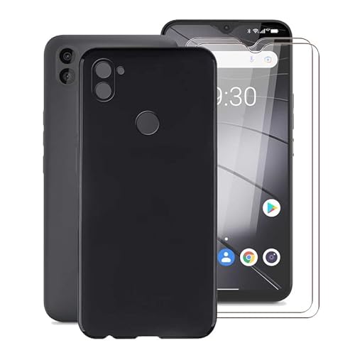 HGJTF Handyhülle für Gigaset GS5 Lite Hülle (6.30") + 2 Stück Schutzfolie, Schwarz Weiche Silikon TPU Bumper Kratzfest Schutzhülle Tasche mit Gehärtetem Glas für Gigaset GS5 Lite - Black von HGJTF