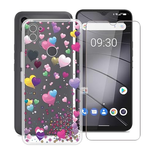 HGJTF Handyhülle für Gigaset GS5 Lite Schutzfolie (6.3"), Dünn Silikon Bumper Hülle Stoßfest Cover Tasche, Weiche TPU Transparent Schutzhülle für Gigaset GS5 Lite mit HD Gehärtetem Glas - YQ29 von HGJTF