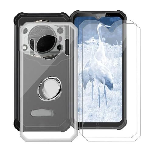 HGJTF Handyhülle für Oukitel WP22 (6.58") mit 2 Stück Gehärtetem Glasfolie, 360 Grad drehbarer Ringhalterung + Transparent Silikon Stoßfest Hülle Schale TPU Bumper Schutzhülle Case von HGJTF