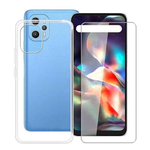 HGJTF Handyhülle für Umidigi F3 Pro 5G Schutzfolie (6.58"), Dünn Silikon Bumper Hülle Stoßfest Cover Tasche, Weiche TPU Transparent Schutzhülle für Umidigi F3 Pro 5G mit HD Gehärtetem Glas - Clear von HGJTF