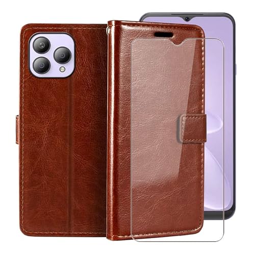 HGJTF Hülle Für Cubot P80 (6.58") Mit Standfunktion Case Anti-Kratzen PU-Leder Tasche Flip Schutzhülle Cover +1 Stück Gehärtetem Glasfolie Schutzfolie Für Cubot P80 - Brown von HGJTF