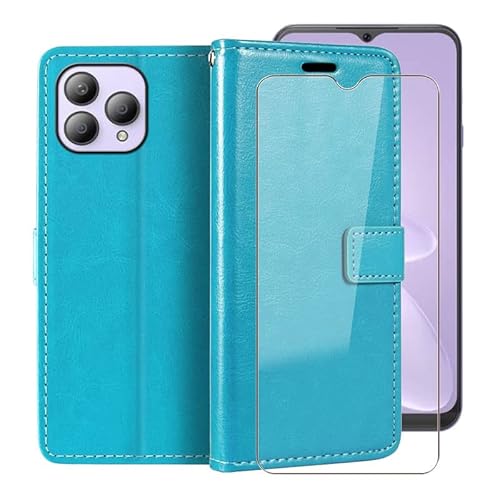 HGJTF Hülle Für Cubot P80 (6.58") Mit Standfunktion Case Anti-Kratzen PU-Leder Tasche Flip Schutzhülle Cover +1 Stück Gehärtetem Glasfolie Schutzfolie Für Cubot P80 - SkyBlue von HGJTF