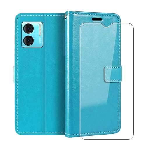 HGJTF Hülle Für Doogee N50 (6.52") Mit Standfunktion Case Anti-Kratzen PU-Leder Tasche Flip Schutzhülle Cover +1 Stück Gehärtetem Glasfolie Schutzfolie Für Doogee N50 - SkyBlue von HGJTF