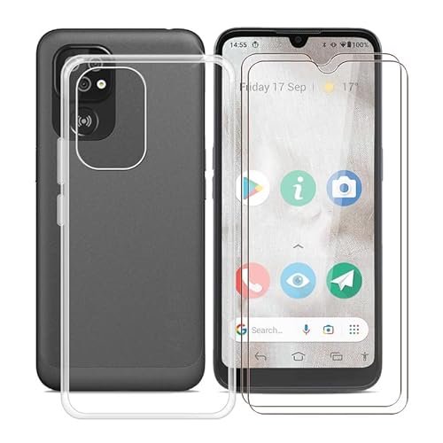 HGJTF Hülle für Doro 8100 Plus 4G (6.1") + 2 Stück Gehärtetes Glas, Handyhülle Transparent Silikon TPU Bumper Cover Schutzhülle + Gehärtetes Glas Film für Doro 8100 Plus 4G - Clear von HGJTF