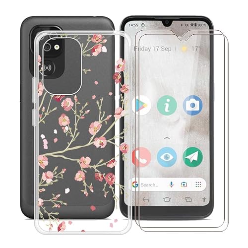 HGJTF Hülle für Doro 8100 Plus 4G (6.1") + 2 Stück Gehärtetes Glas, Handyhülle Transparent Silikon TPU Bumper Cover Schutzhülle + Gehärtetes Glas Film für Doro 8100 Plus 4G - WM84 von HGJTF