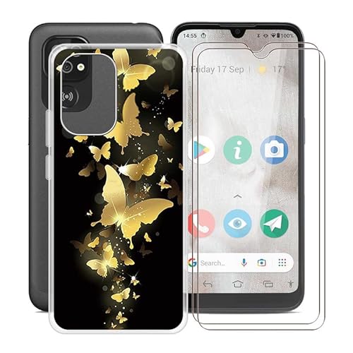 HGJTF Hülle für Doro 8100 Plus 4G (6.1") + 2 Stück Gehärtetes Glas, Handyhülle Transparent Silikon TPU Bumper Cover Schutzhülle + Gehärtetes Glas Film für Doro 8100 Plus 4G - WMA30 von HGJTF