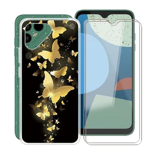 HGJTF Hülle für Fairphone 4 (6.3") mit 2 Stück Gehärtetem Glas Schutzfolie, Translucent Silikon Handyhülle Stoßfest Weich TPU Schutzhülle Tasche für Fairphone 4 - Goldener Tänzer von HGJTF