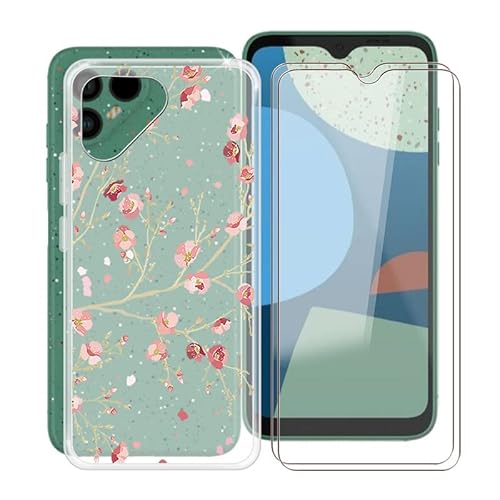HGJTF Hülle für Fairphone 4 (6.3") mit 2 Stück Gehärtetem Glas Schutzfolie, Translucent Silikon Handyhülle Stoßfest Weich TPU Schutzhülle Tasche für Fairphone 4 - Kamelie von HGJTF