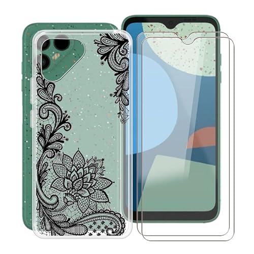 HGJTF Hülle für Fairphone 4 (6.3") mit 2 Stück Gehärtetem Glas Schutzfolie, Translucent Silikon Handyhülle Stoßfest Weich TPU Schutzhülle Tasche für Fairphone 4 - Schwarze Rose von HGJTF