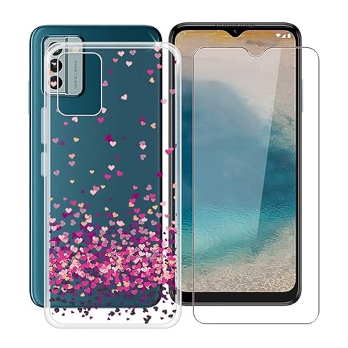 HGJTF Hülle für Nokia G22 (6.5") mit Gehärtetem Glas Schutzfolie, Ultra Dünn Stoßfest Handyhülle Silikon Case Kratzfest Weiche TPU Tasche für Nokia G22 - Rotes Herz von HGJTF