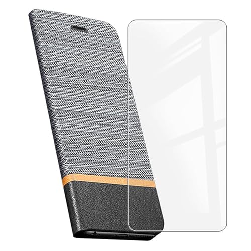 HGJTF Hülle für TCL 40 SE/T610K (6.75") + Schutzfolie, Flip Leder Handyhülle Cover mit [Kartenfach] [Standfunktion] Schutzhülle Case + Gehärtetem Displayschutzfolie - Gray von HGJTF