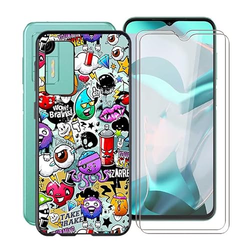 HGJTF Hülle für Ulefone Note 14 (6.52") mit 2 Stück Gehärtetes Glas Schutzfolie, Weiche Silikon Bumper Handyhülle Stoßfest Kratzfest Schutzhülle Cover für Ulefone Note 14 - Zeichentrick von HGJTF