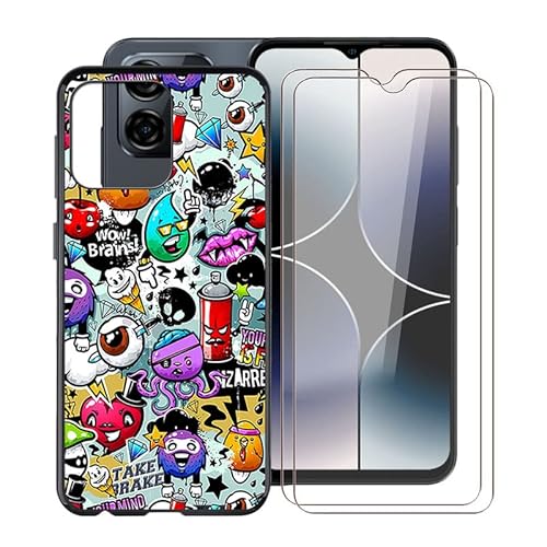 HGJTF Hülle für Ulefone Note 16 Pro (6.52") mit 2 Stück Gehärtetes Glas Schutzfolie, Weiche Silikon Bumper Handyhülle Stoßfest Kratzfest Schutzhülle Cover für Ulefone Note 16 Pro - Zeichentrick von HGJTF