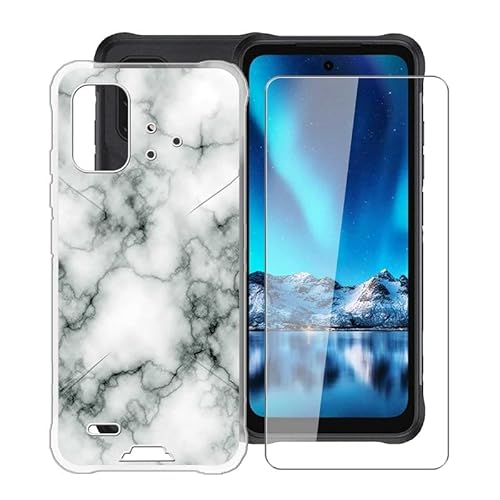 HGJTF Hülle für Umidigi Bison 2 Pro (6.5") mit Gehärtetem Glas Schutzfolie, Ultra Dünn Stoßfest Handyhülle Silikon Case Kratzfest Weiche TPU Tasche für Umidigi Bison 2 Pro - Marmor von HGJTF