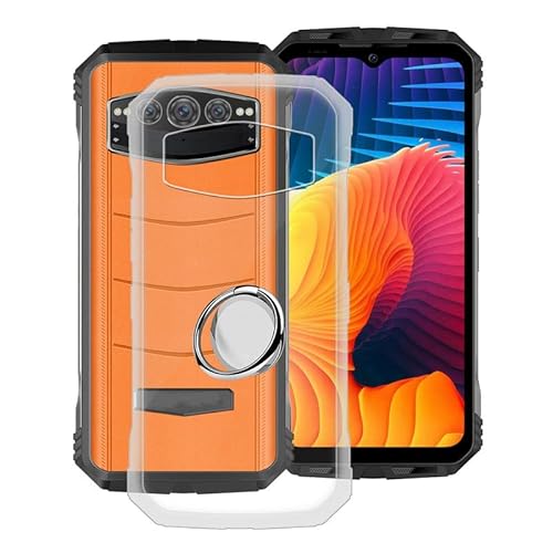 HGJTF Ultradünn TPU Bumper Schutzhülle Hülle für Doogee S100 Pro (6.58"), mit 360° Rotating Magnet Ring Ständer, Stoßfest Transparent Weiche Silikon Tasche Handyhülle für Doogee S100 Pro von HGJTF