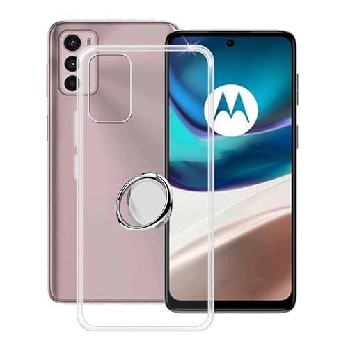 HGJTF Ultradünn TPU Bumper Schutzhülle Hülle für Motorola Moto G42 (6.4"), mit 360° Rotating Magnet Ring Ständer, Stoßfest Transparent Weiche Silikon Cover Tasche Handyhülle für Motorola Moto G42 von HGJTF