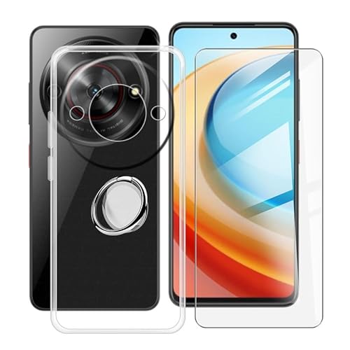 HGJTFANY Handyhülle Hülle für ZTE Blade A75 5G (6.60") + Gehärtetes Glas, Mit um 360 Grad drehbarer Ringhalterung, Ultradünn Stoßfest Weiche Silikon Schutzhülle Cover für ZTE Blade A75 5G von HGJTFANY