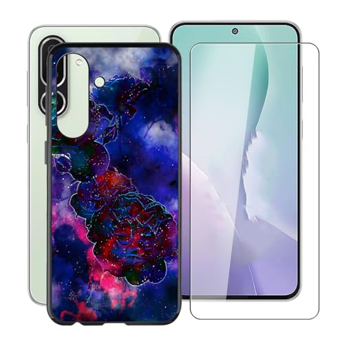HGJTFANY Handyhülle für Samsung Galaxy M56 (6.74") mit Gehärtetem Glasfolie, Schwarz Weiche Silikon Stoßfeste Hülle Cover, Anti-Kratzer TPU Schutzhülle für Samsung Galaxy M56 - Rosenwolke von HGJTFANY