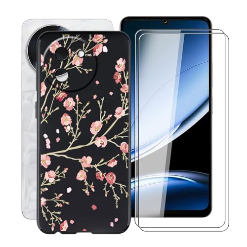 HGJTFANY Handyhülle mit 2 Stück Gehärtetem Glasfolie für Doogee Note59 Pro+ (6.75"), Schwarz Silikon TPU Stoßfest Schutzhülle Case, FallSchutz Schale Hülle für Doogee Note59 Pro+ - Kamelie von HGJTFANY