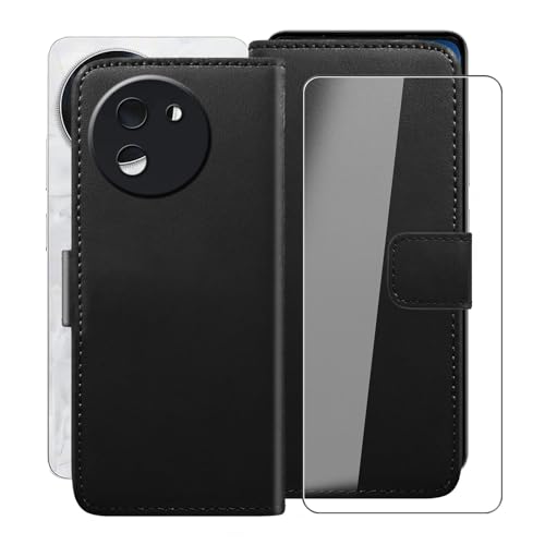 HGJTFANY Hülle für Doogee Note59 Pro+ (6.75") + Schutzfolie, Flip Leder Handyhülle Cover mit [Kartenfach] [Standfunktion] Schutzhülle Case + Gehärtetem Displayschutzfolie - Black von HGJTFANY