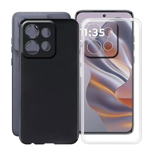 HGJTFANY Hülle für Motorola Edge 50 Neo (6.40 Zoll), Ultra Dünn Stoßfest Weiche Silikon Case, Flexibel TPU Bumper Tasche Schutzhülle für Motorola Edge 50 Neo - Schwarz + Transparent Handyhülle von HGJTFANY