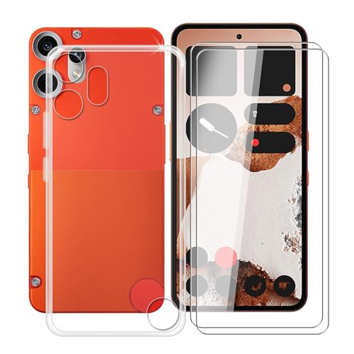 HGJTFANY Hülle für Nothing CMF Phone 2 Pro (6.77") mit 2 Stück Gehärtetes Glas Schutzfolie, Ultra Dünn Weiche Silikon Handyhülle TPU Stoßfest Schutzhülle Cover für Nothing CMF Phone 2 Pro - Clear von HGJTFANY