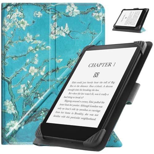 HGWALP Universal Hülle für 6.8 Zoll 7 Zoll eBook Reader, Slim PU Folio Hülle Cover mit Ständer für 6.8" 7" Paperwhite E-Readers,Apricot Flower von HGWALP