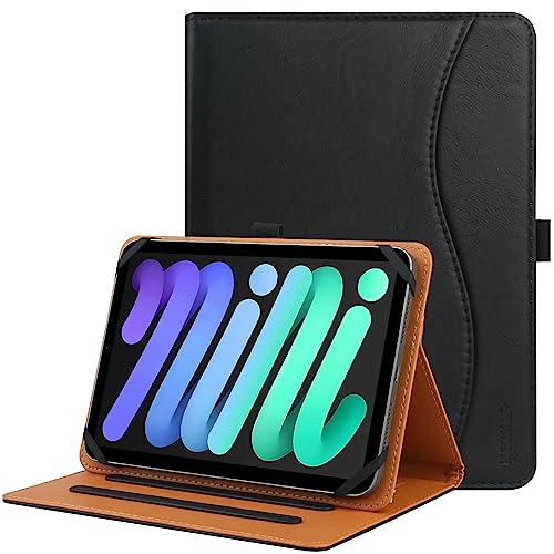 HGWALP Universal Hülle für 7 Zoll-8 Zoll Tablet,Multi-Viewing Angles PU Leder Stand Folio Hülle mit Handschlaufe für 7" 8" Touchscreen Tablet,mit verstellbarem Silikon Band-Black von HGWALP