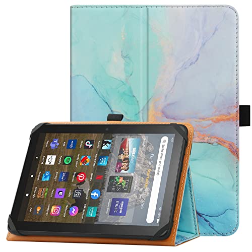 HGWALP Universal Hülle für 7 Zoll 8 Zoll Tablet,Stand Folio Universal Tablet Case Schutzhülle für 7" 8" Touchscreen Tablet, mit verstellbarem Befestigungsband und Ständer-Marble Blue von HGWALP