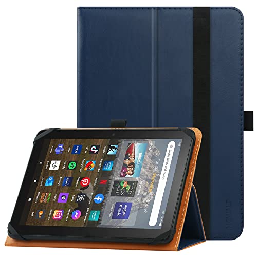 HGWALP Universal Hülle für 7 Zoll 8 Zoll Tablet,Stand Folio Universal Tablet Case Schutzhülle für 7" 8" Touchscreen Tablet, mit verstellbarem Befestigungsband und Ständer-Navy von HGWALP