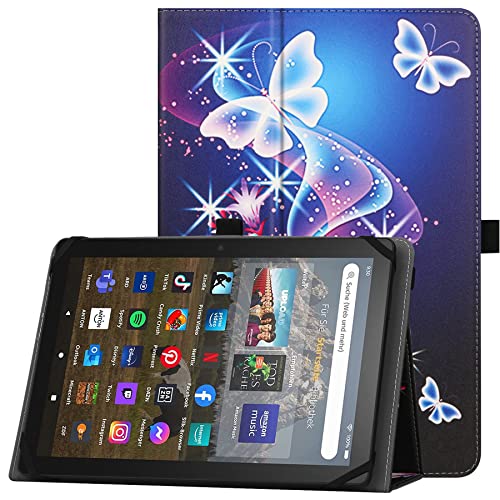 HGWALP Universal Hülle für 9 Zoll 10 Zoll Tablet, Ständer Folio Schutzhülle,Touchscreen, mit verstellbarem Silikonband und Ständer-Purple Butterfly von HGWALP