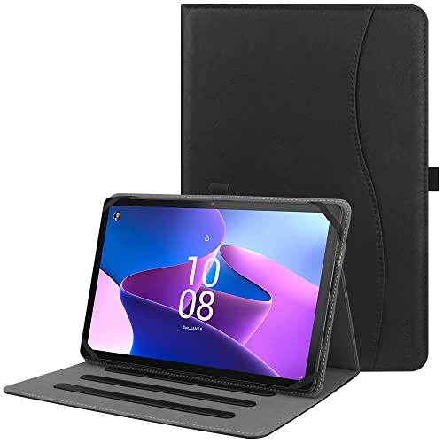HGWALP Universal Hülle für 9 Zoll-10.5 Zoll Tablet,Multi-Viewing Angles PU Leder Stand Folio Hülle mit Handschlaufe für 9" 10.1" 10.5" Touchscreen Tablet,mit verstellbarem Silikon Band-Black von HGWALP