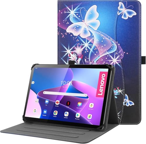 HGWALP Universal Hülle für 9 Zoll-10.5 Zoll Tablet,Multi-Viewing Angles PU Leder Stand Folio Hülle mit Handschlaufe für 9" 10.1" 10.5" Touchscreen Tablet,mit verstellbarem Silikon Band-PLBF von HGWALP