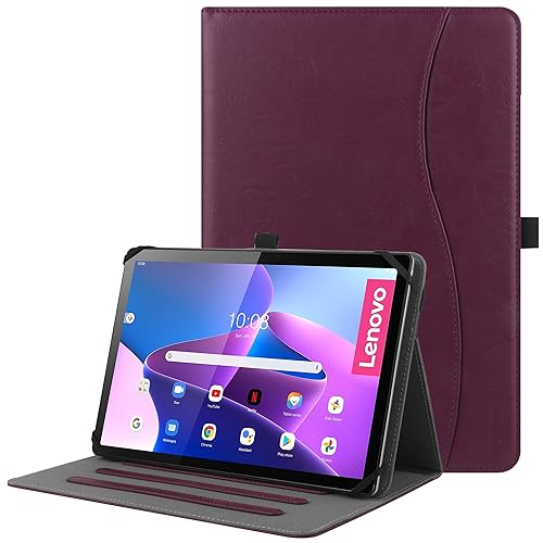 HGWALP Universal Hülle für 9 Zoll-10.5 Zoll Tablet,Multi-Viewing Angles PU Leder Stand Folio Hülle mit Handschlaufe für 9" 10.1" 10.5" Touchscreen Tablet,mit verstellbarem Silikon Band-Purple von HGWALP