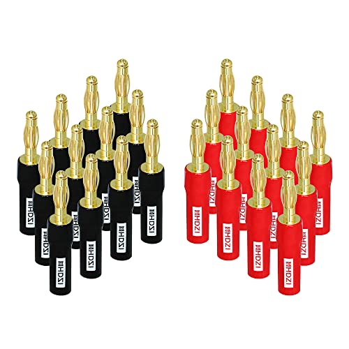 HHDZI 24K Gold Bananenstecker, kein Schweißen, Lautsprecherkabel Bananenstecker, Audio Connector Adapter, Video Receiver Audio Jack Connector von HHDZI