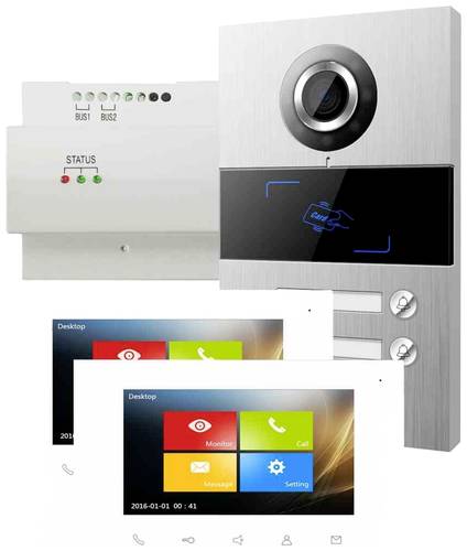 HHG Villa Set 2 Video-Türsprechanlage Komplett-Set Aluminium (gebürstet), Weiß von HHG