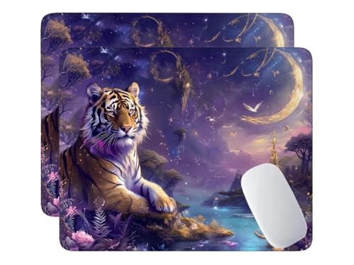 2 Pack Mauspad, Mousepad Tiger, Mousepads mit Vernähte Kanten, 180x230 mm Mouse Pad mit Anti-Rutsch-Gummiboden,wasserdichte Verschleißfest Strapazierfähig Mauspads, Gaming Mousepad S-605 von HHQGOUYG