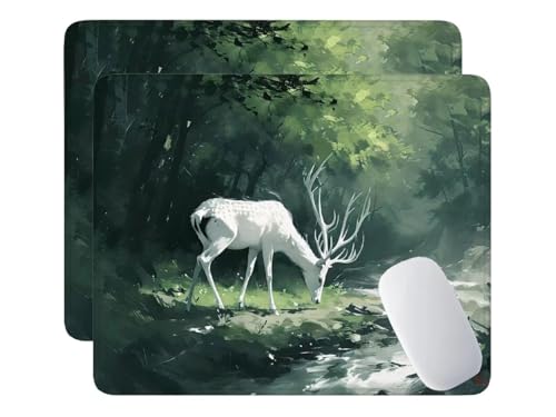 2 Pack Mauspad, Mousepad Weißer Hirsch, Mousepads mit Vernähte Kanten, 180x230 mm Mouse Pad mit Anti-Rutsch-Gummiboden,wasserdichte Verschleißfest Strapazierfähig Mauspads, Gaming Mousepad S-29 von HHQGOUYG