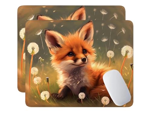 Mauspad, 2 Pack Mousepad 240x200x3 mm, wasserdichte Gaming Mauspad Mausmatte mit vernähte Kanten, rutschfeste Gummiunterseite, Glatte Oberflächen, Geeignet für Computer, Laptop (Tier Fuchs) E-206 von HHQGOUYG