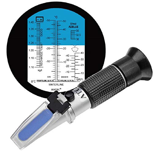 HHTEC 4-in-1 Frostschutz Refraktometer Ethylenglykol(G11,G12), Propylenglykol(G13), für Gefrierpunkt von Kühlwasser, Scheibenwasser, AdBlue, Batterie, Diesel exhaust fluid (DEF) von HHTEC
