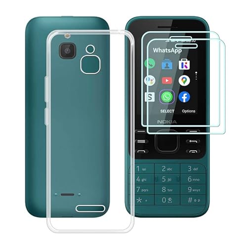 HGJTF Hülle für Nokia 6300 4G (2.4") + 2 Stück Gehärtetes Glas, Handyhülle Transparent Silikon TPU Bumper Cover Schutzhülle + Gehärtetes Glas Film für Nokia 6300 4G - Clear von HHUAN