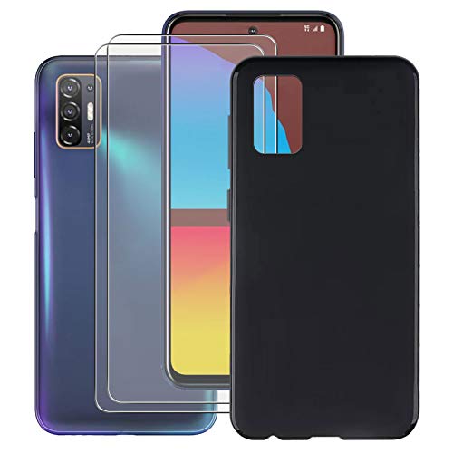 HHUAN Bumper Schutzhülle + 2 Stück Gehärtetem Glasfolie für HTC Desire 21 Pro 5G (6.70"), Displayschutzfolie und Ultradünne Schwarz Weiche Silikon TPU HülleCover Case, [stoß- und Kratzfest] - WMA30 von HHUAN