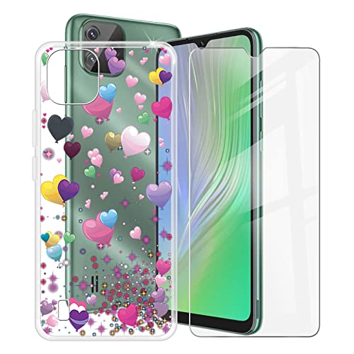 HHUAN Handyhülle Hülle für Blackview A55 (6.53") + Gehärtetes Glas.Transparent TPU Silikon Bumper Schale Schutzhülle + Gehärtetes Glas Film für Blackview A55 - YQ29 von HHUAN